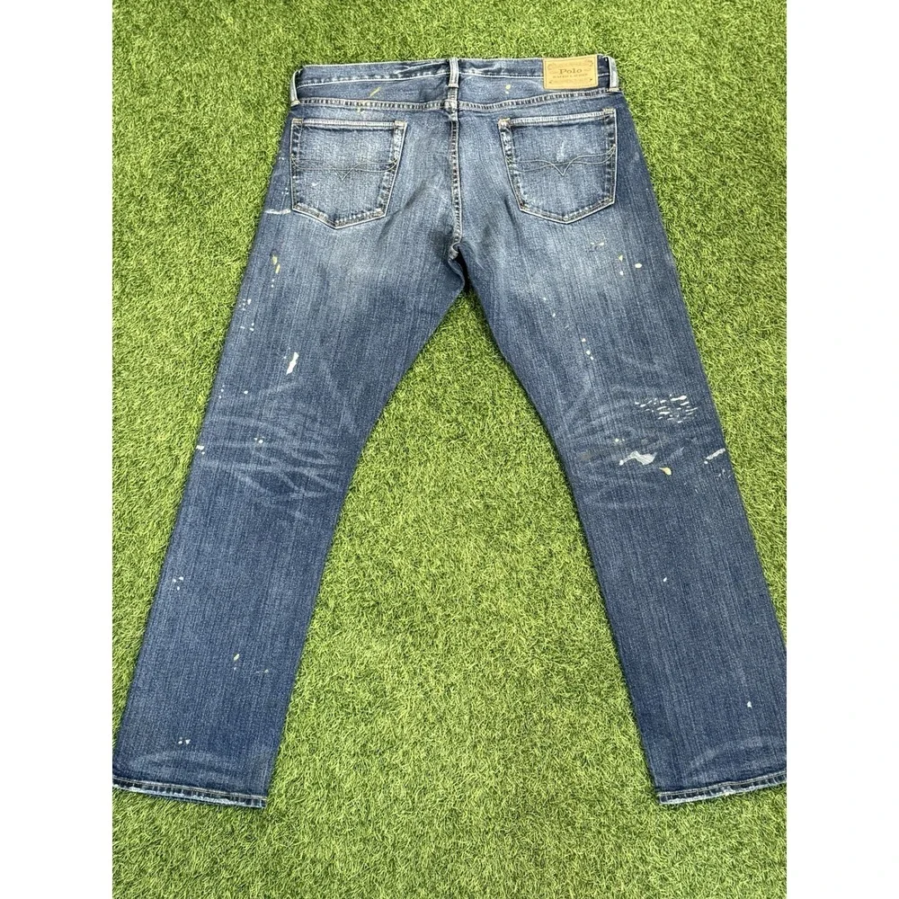 Polo Ralph Lauren Varick Slim Straight Jeans 35 x 32 Blue Jean‎ Denim Distressed